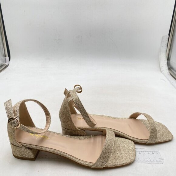 XYD Heels for Women Open Toe Sandals Buckled Low Chunky Block Pumps Glitter-tan - Picture 4 of 8